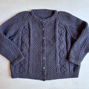 Handmade Purple Wool Chunky Cable Knit Cardigan Sweater with Ceramic Buttons